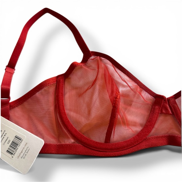 NWT Else Lingerie Bare Minimal Mesh Semi Sheer Underwire Bra | Crimson 32D - Picture 9 of 14